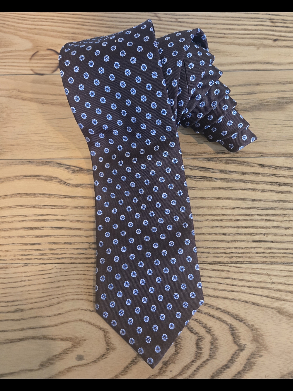 Pal Zileri Rich Brown Tie with Pale Blue and Gray Floral Dots